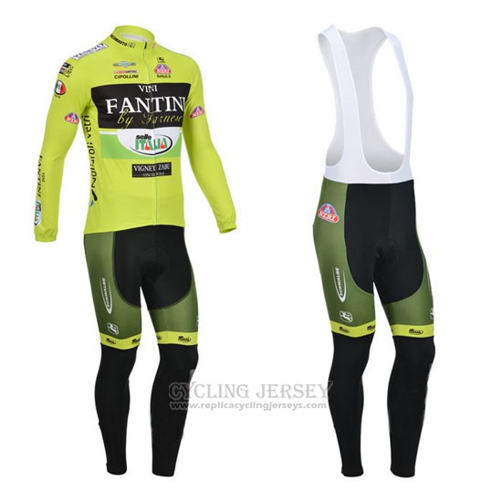 2013 Cycling Jersey Vini Fantini Green and Black Long Sleeve and Bib Tight